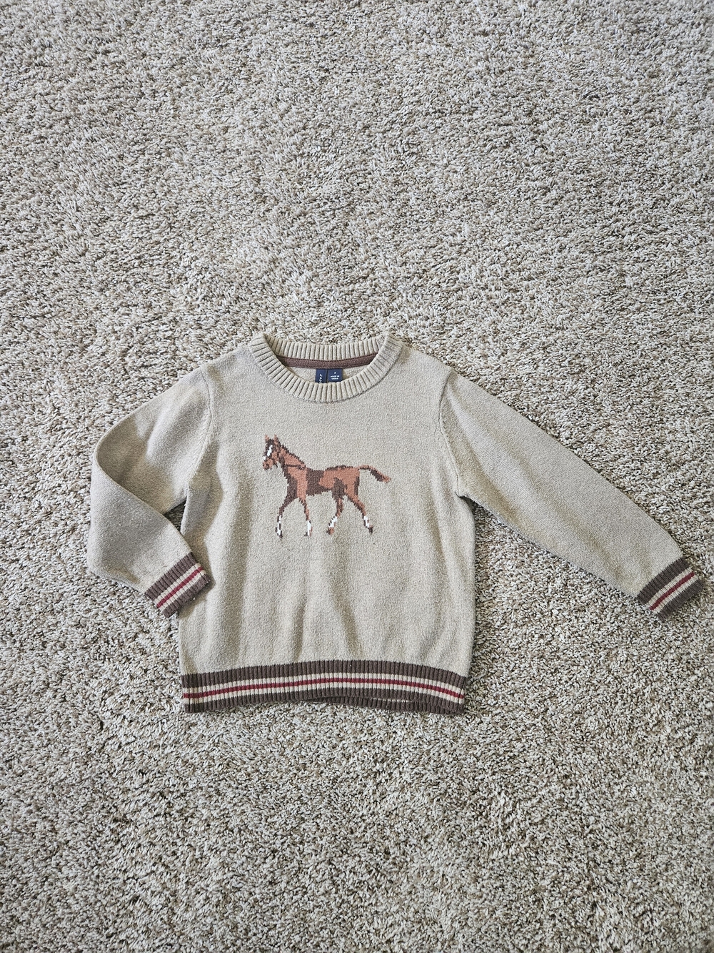 Janie and Jack Cream Sweater with Brown Horse Motif